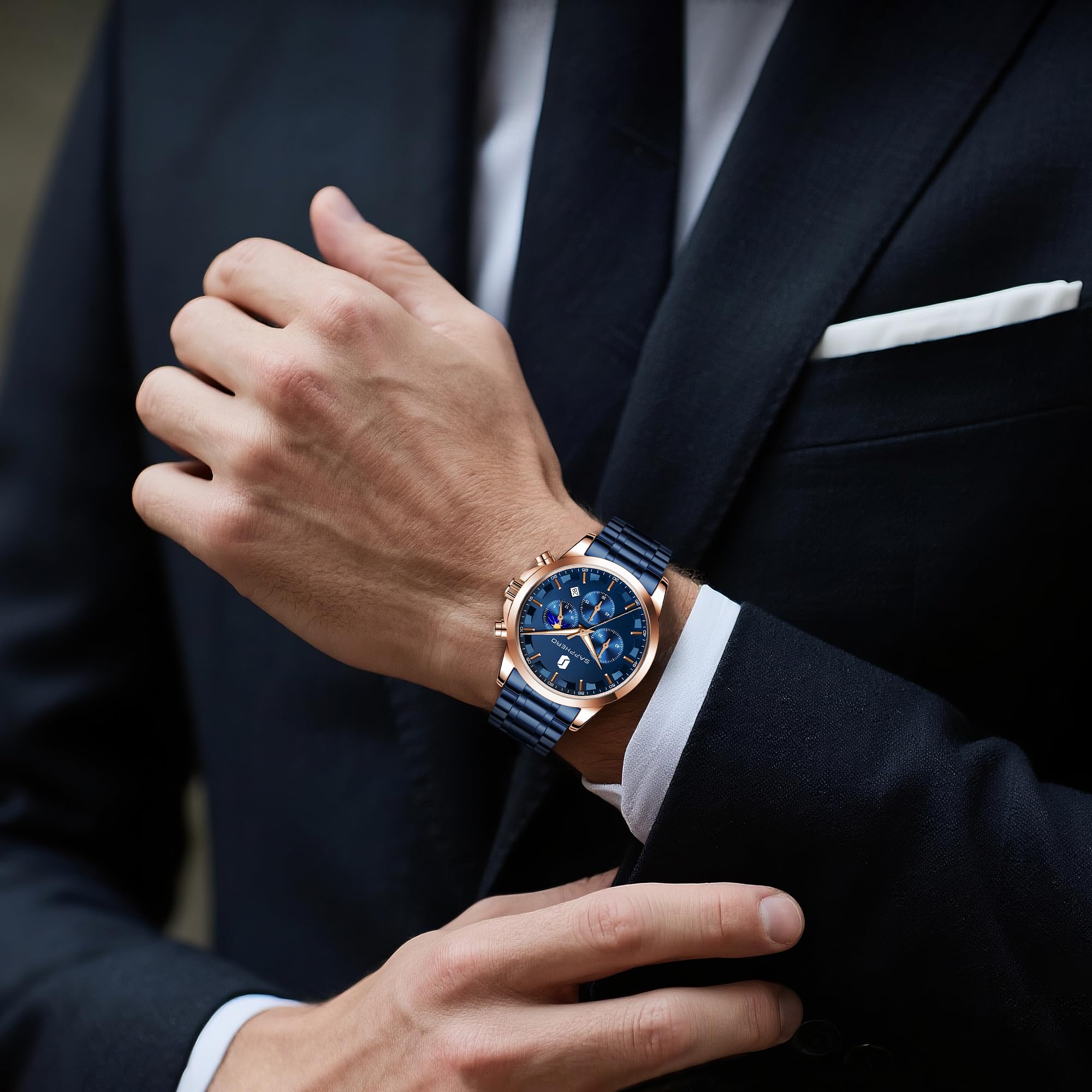 BENYAR BY Herrenuhr Uhren Herren Wasserdicht Herrenuhren Chronograph m?nner Armbanduhr für Herren Eleganz Lederarmband/Edelstahl Quarz Geburtstags/Weihnachts Gold/Silber/Blau/Schwarz