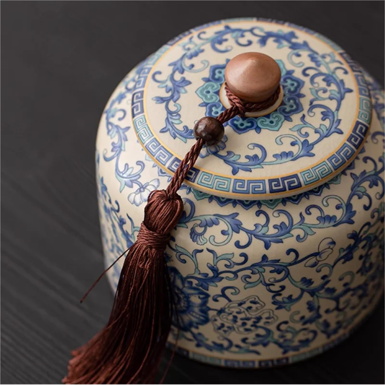 Lata De Té De Cerámica Tarro de hoja té cerámica, porcelana azul y blanca, caramelo, multifuncional, hogar, café, grano, nuez, hierba