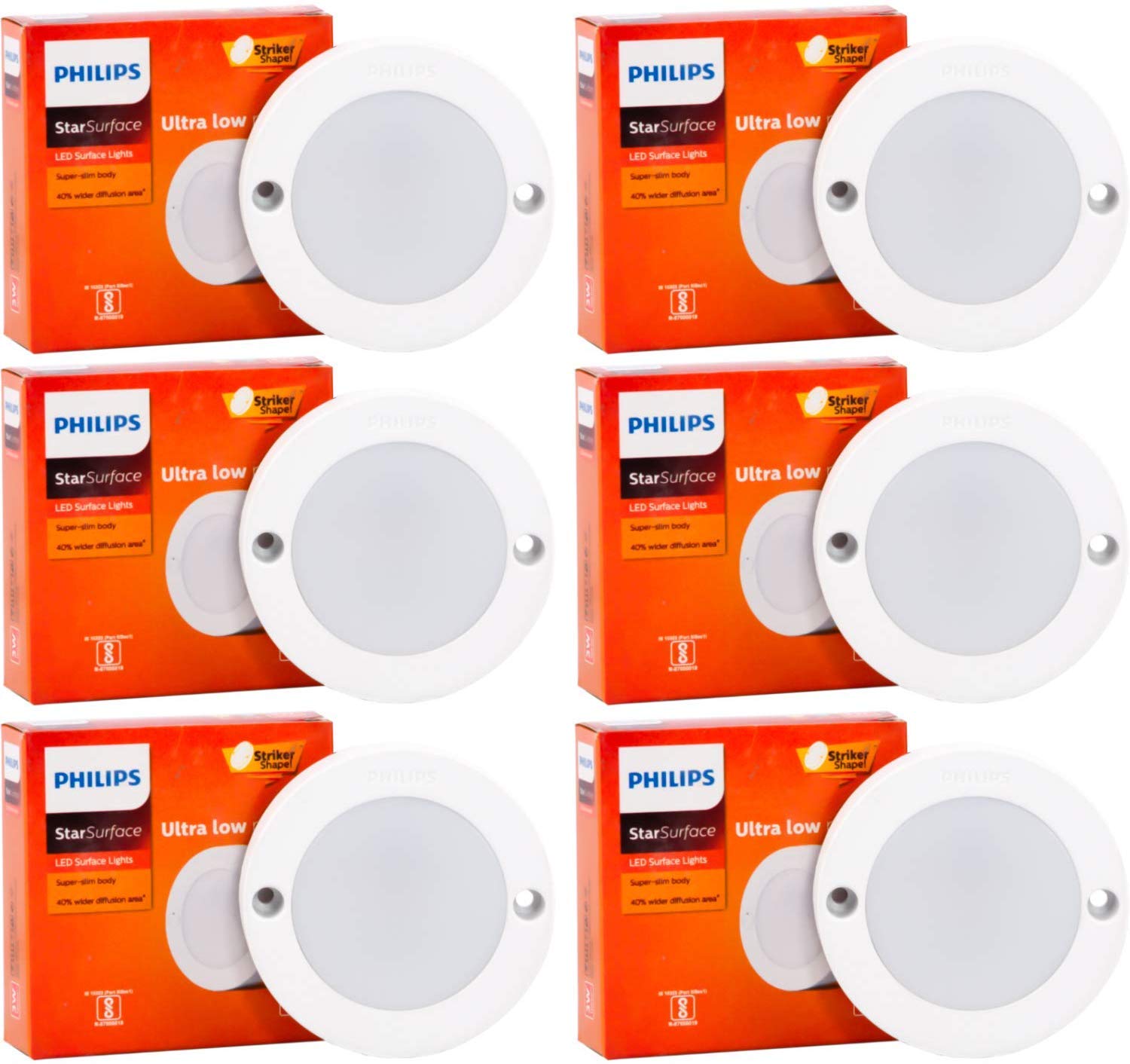 Philips 3W StarSurface Striker Cabinet Warm White Flush Mount Ceiling Lamp (Pack of 6)-image-43