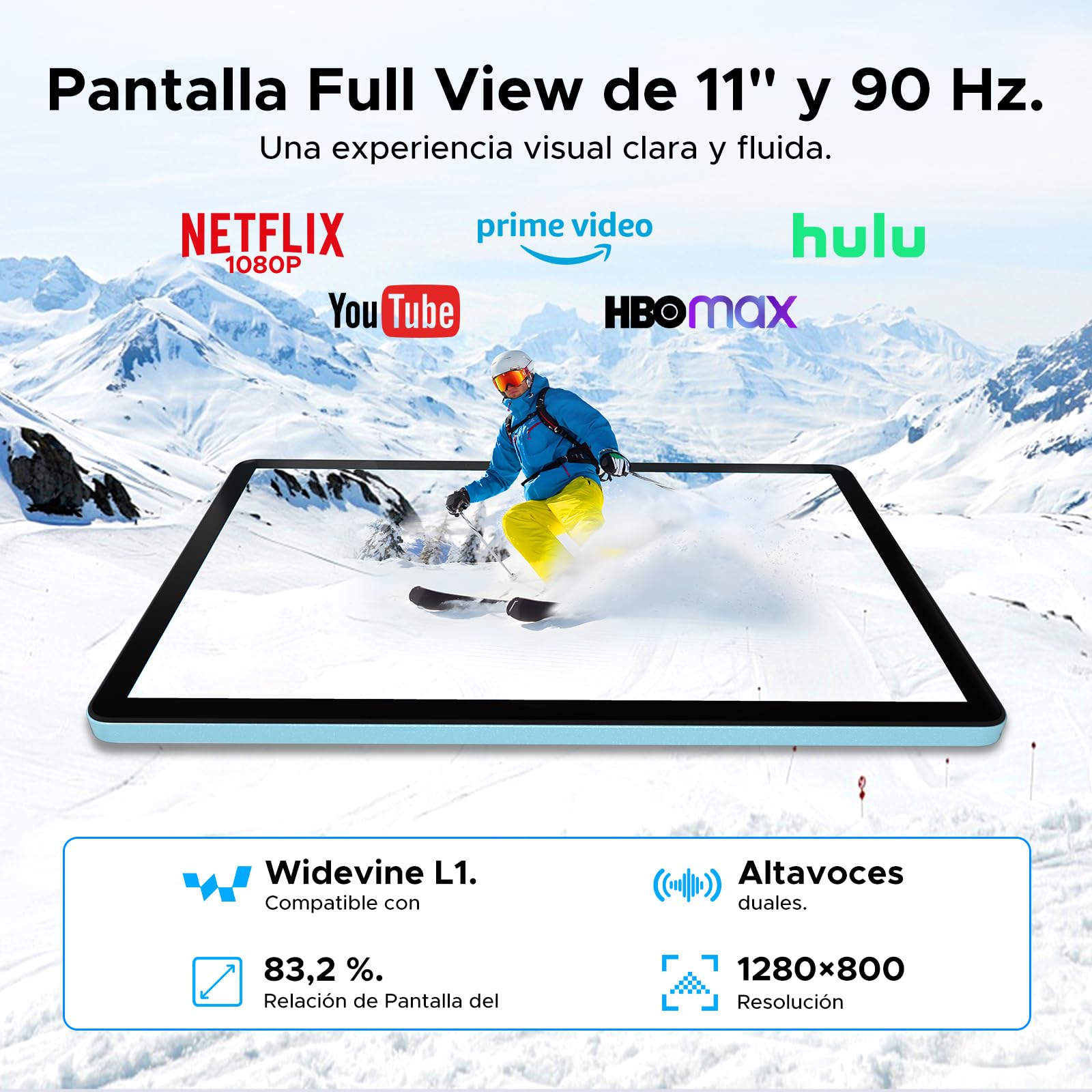 P11 Android 16 Tablet 11 Pulgadas, 48GB RAM 128GB ROM, 90Hz, T7250 Octa-Core, 8800mAh, Gemini AI, Widevine L1, Azul
