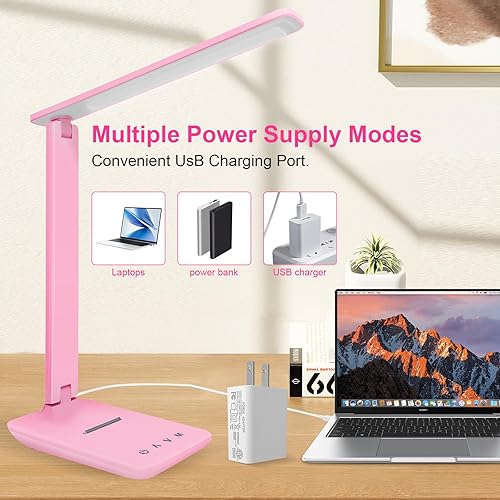 Miniatura 5 de White crown Lámpara de escritorio LED regulable, lámpara de lectura con puerto de carga USB, 5 modos de iluminación, control sensible, temporizador