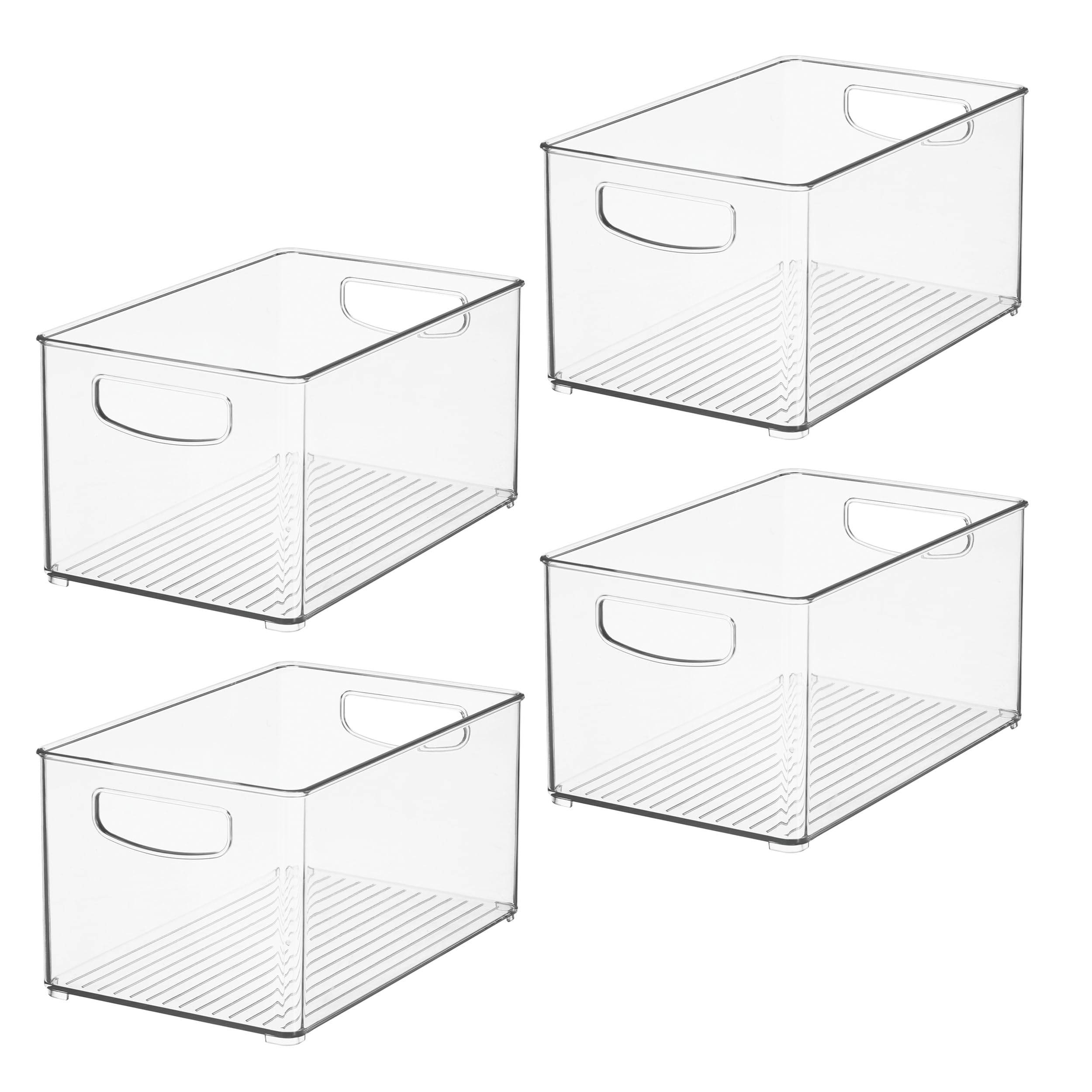 InterDesign iDesign - Contenedor apilable de plástico para despensa, organizador con asas para armarios o nevera, juego de 4, transparente