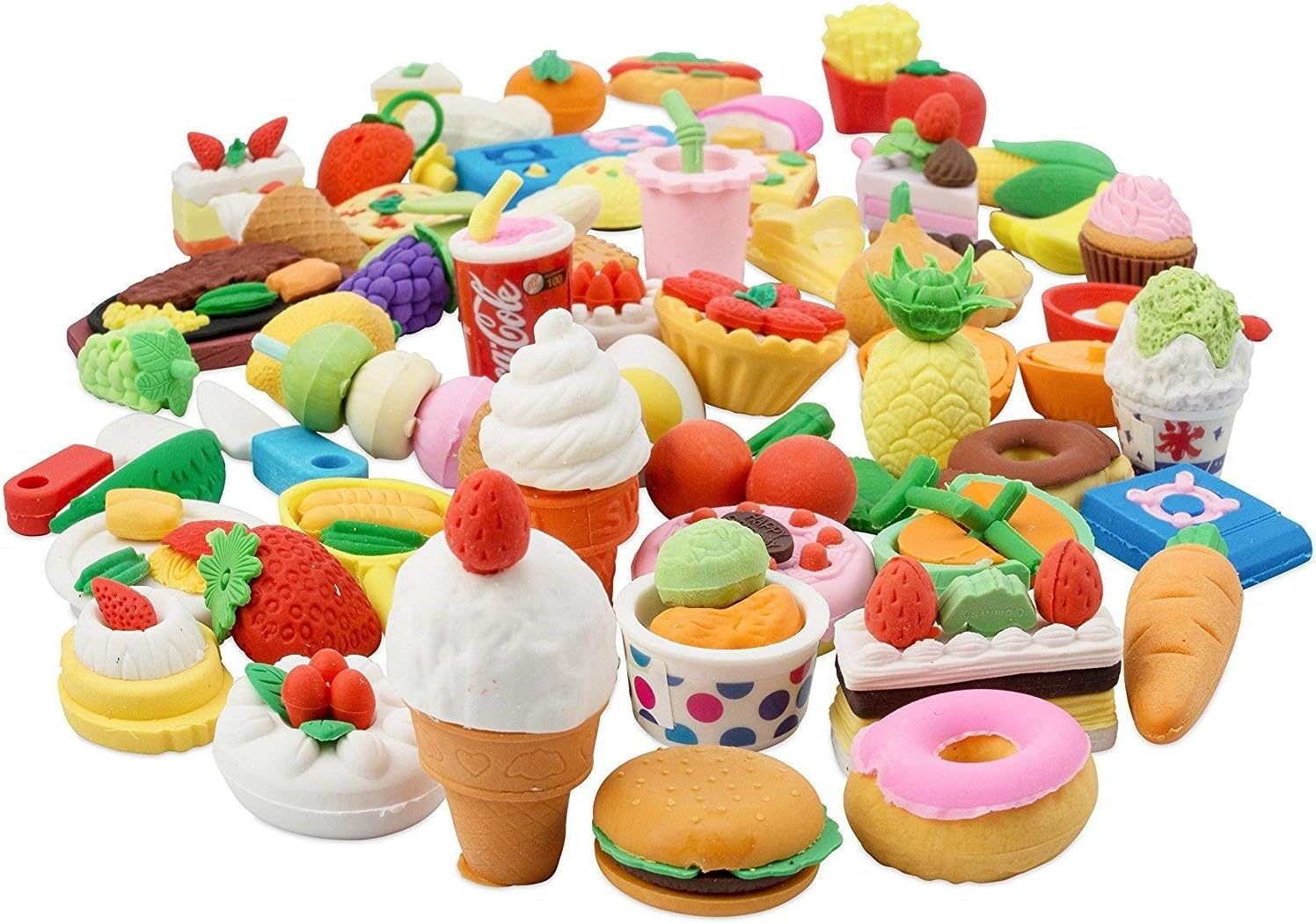 25PCS Pencil Erasers Assorted Food Cake Dessert Puzzle Toys Earsers For Kids（25 different Style randomly selected from as shown in the picture）-By LW Funny Toys
