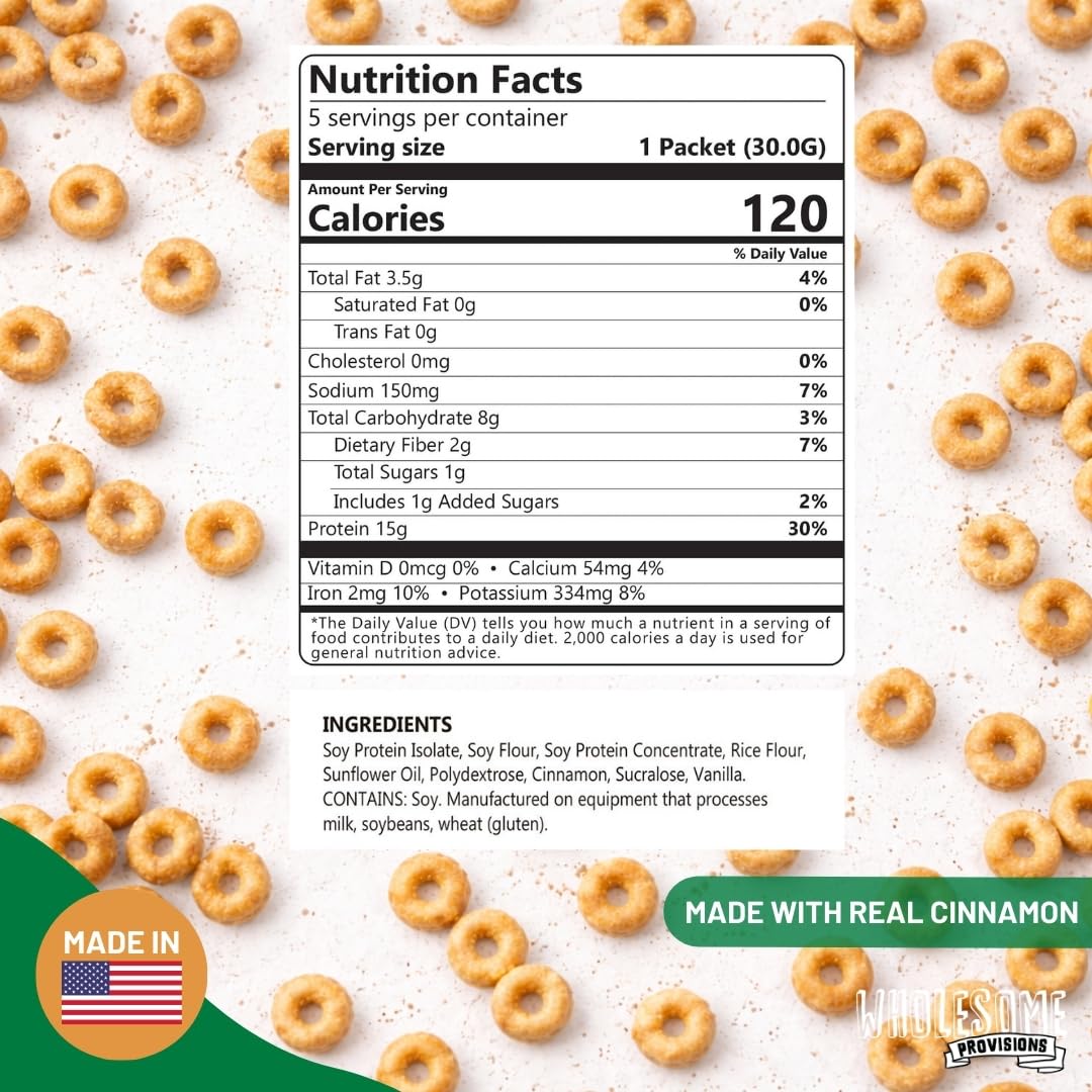 3 Pack Protein Cereal, Low Carb, 15g Protein, 6g Net Carbs, High Performance Cereal, Macro-Controlled Packages (Cinnamon)