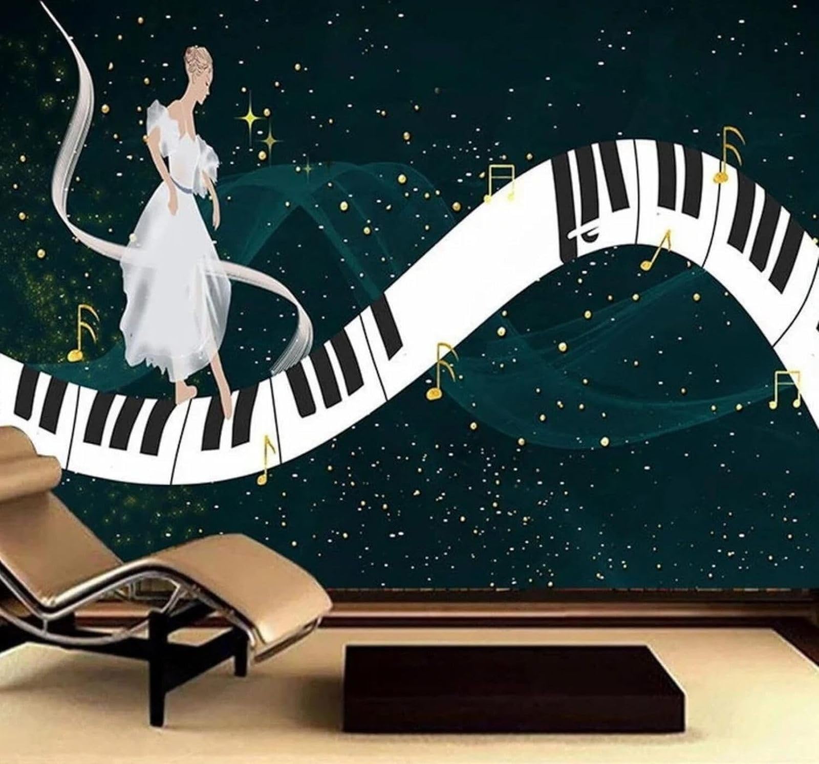 XLMING Creative Art Music Piano Dancer 3D Wallpaper Silky Texture Home Study Office Grey Dining Room Sofa Bedroom Living Room TV Backdrop-400cm×280cm