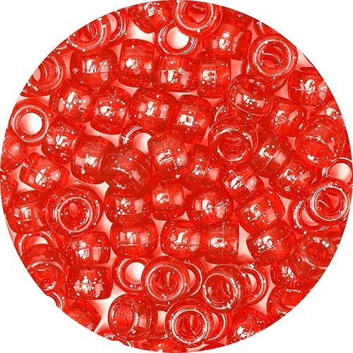 Iooleem Cuentas de Pony (1000 piezas Cuentas de Pony con Purpurina Roja), Cuentas para Hacer Joyas, Manualidades, Suministros de Cuentas, Materiales