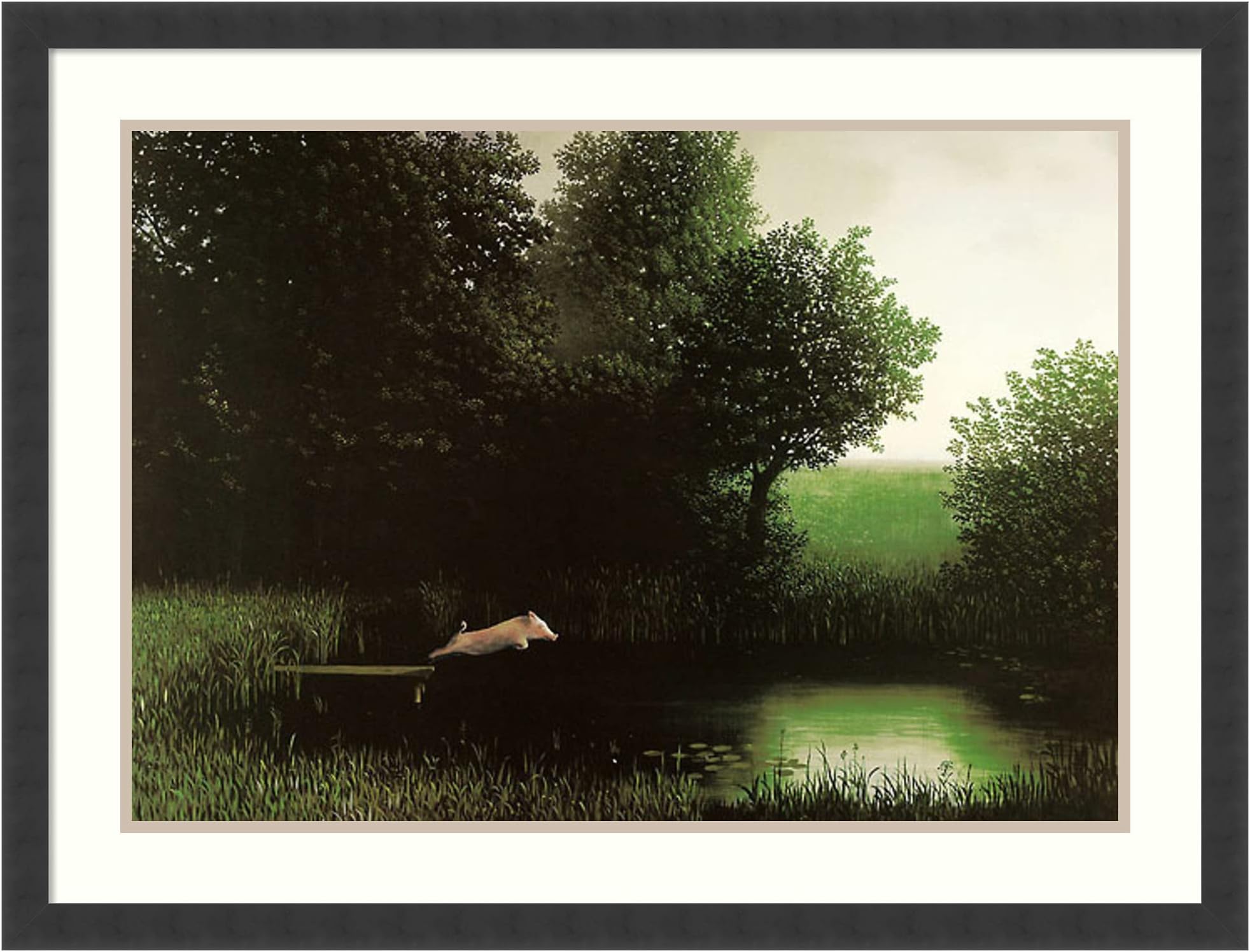 Framed Art Print, Diving Pig' by Michael Sowa: Outer Size 34 x 26"