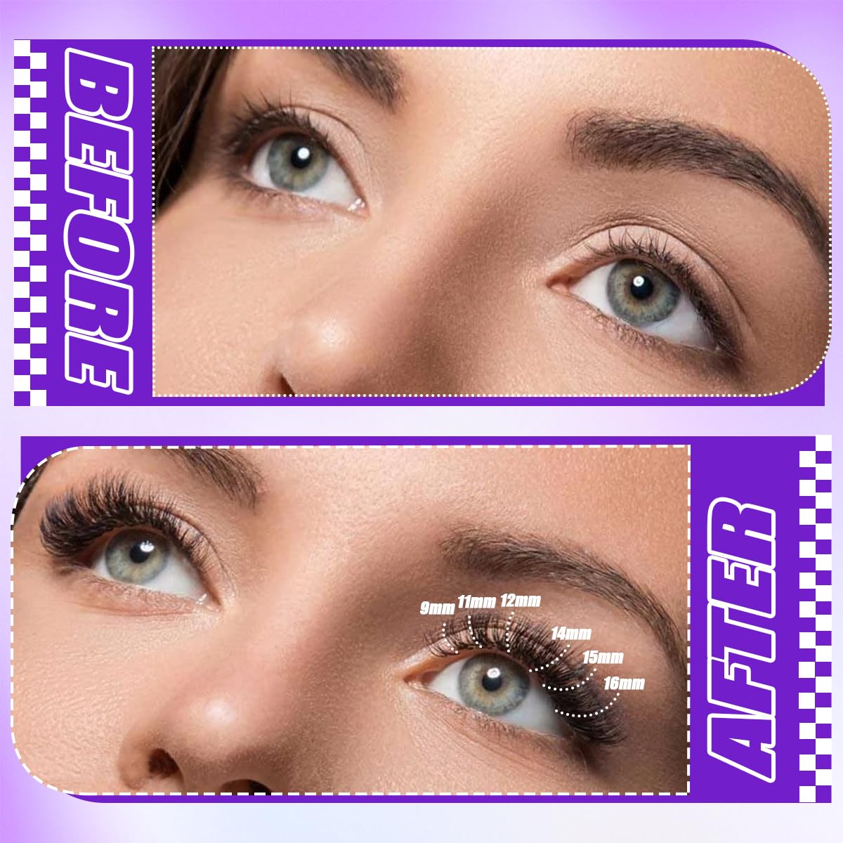 DNSGOOR Kit de Extensión de Pestañas DIY 840 Lash Cluster Caja de Pestañas de Espejo,Pegado y Sellado de Pestañas,Eliminación de Pestañas,Cepillo de Pinzas Mini Aplicador