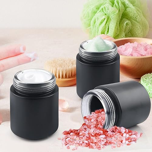 Miniatura 7 de Paquete de 4 tarros de vidrio negro de 6.8 fl oz6.7 onzas, tarros redondos de vidrio para hacer velas con forro Lnner, tapa de grano de madera de