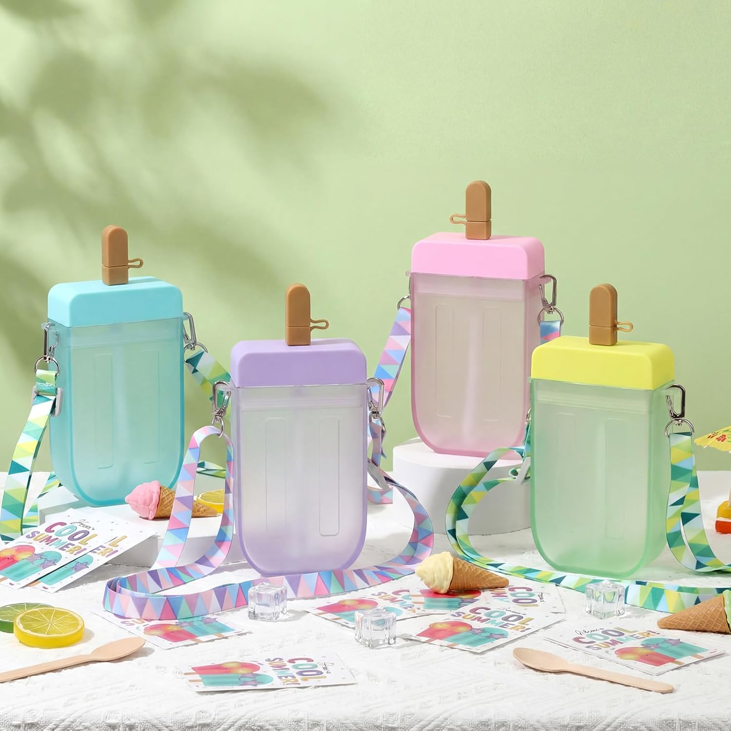 12 Set/36 Pcs End of Year Students Gift from Teacher Ice Cream Water Bottle with Strap and Cards Summer Graduation Student Class Gifts for Classroom Prizes Summer Party