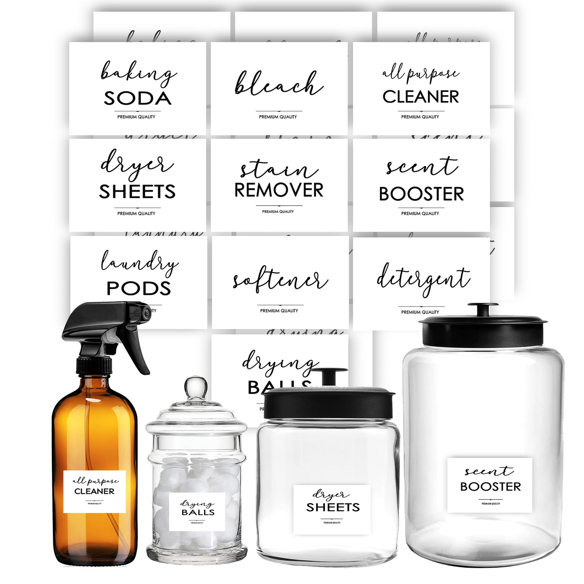 Minimalist Laundry Room Labels, Modern Cleaning Labels for Containers, Waterproof Home Storage Organization Washroom Decal Stickers