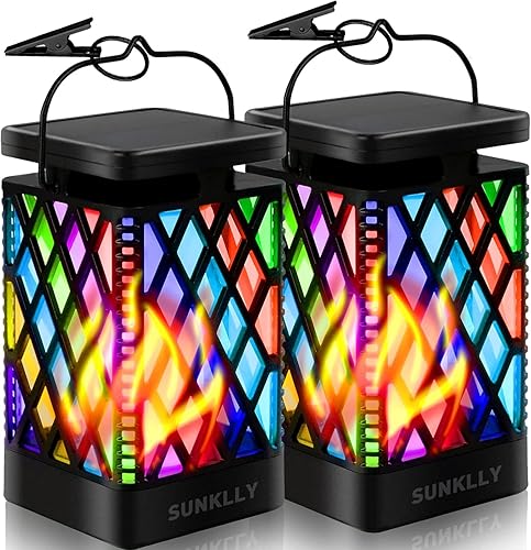 Faroles solares colgantes para exteriores, impermeables, parpadeantes, lámparas colgantes de llama, iluminación decorativa, luces LED para paraguas