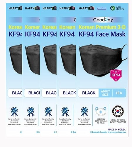 Miniatura 9 de TK FASHION MASK Paquete de 10 mascarillas KF94 negras, filtro de 4 capas, fabricadas en Corea