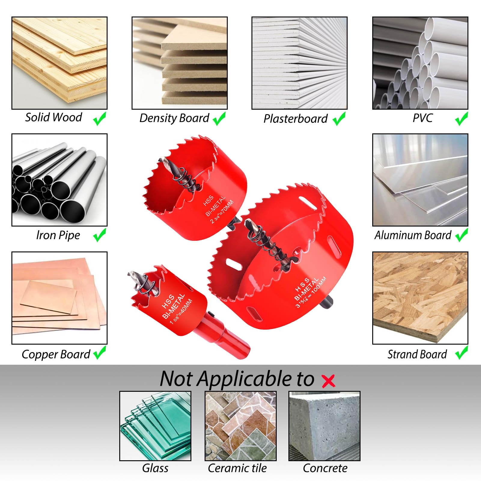 Otutefo Bi-Metal Hole Saw sets, Hole Cutter kit for Wood Plastic, UPVC, mdf and Plasterboard, Thin Metal Sheets - Image 2