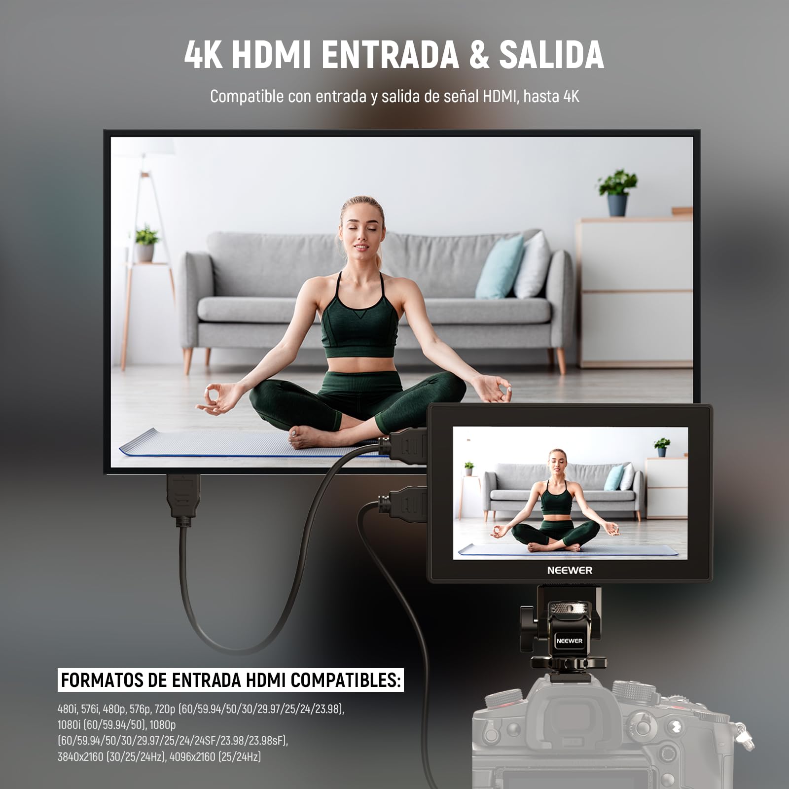 NEEWER Monitor de Campo para cámara de 5,5", 2000 nits HD 1920x1080 IPS con Pantalla táctil, 4K HDMI Loop in/out con 3D LUT, Enfoque máximo, Asistencia de vídeo DSLR, Onda de Forma HDR, batería de