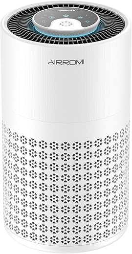 AIRROMI Air Purifier for Bedroom with True H13 HEPA 3-in-1 Filters, Pet Air Purifiers for Home Cat Pee Smell, Covers Up to 983 Ft², Quiet 360° intake Air Cleaner for Allergies...