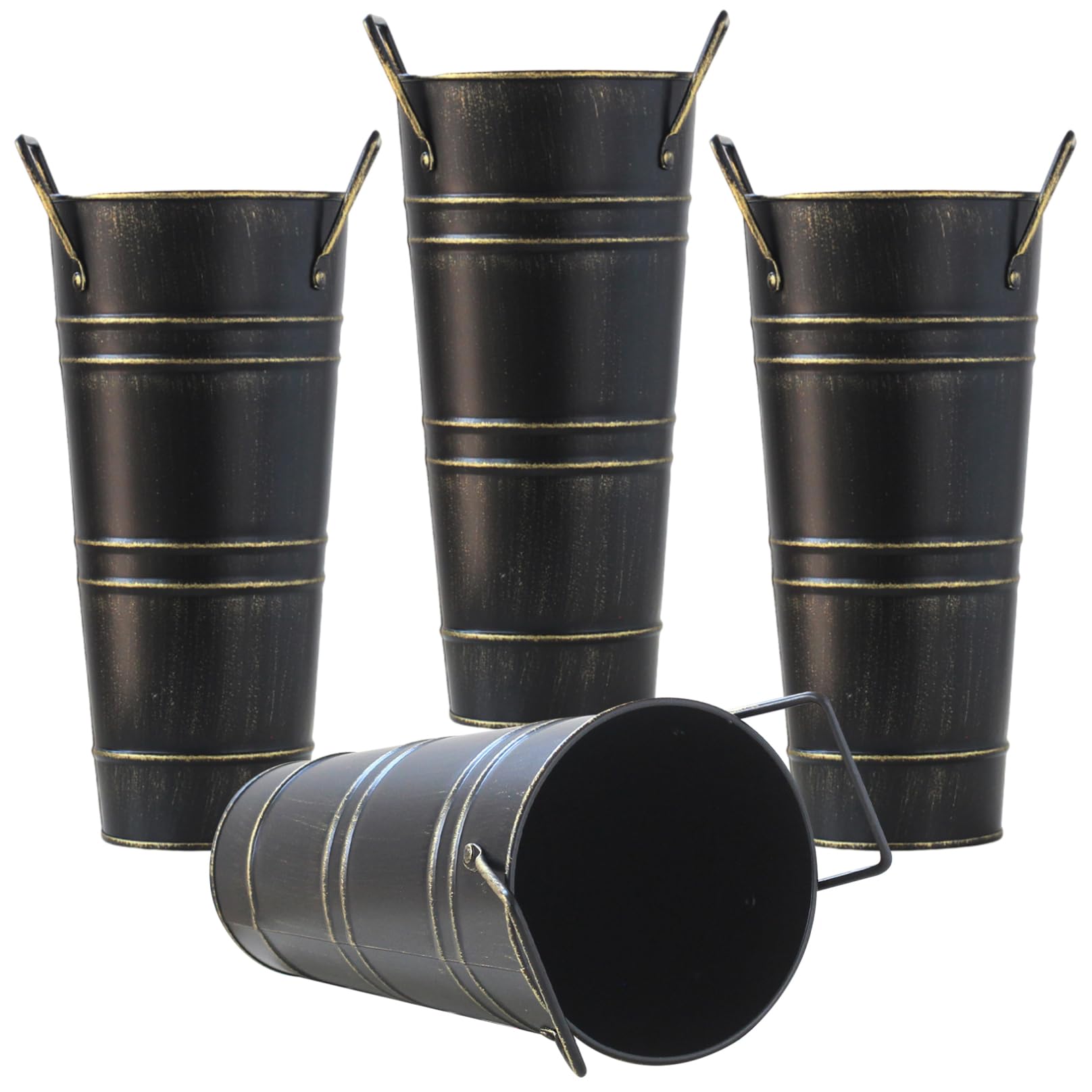 Wedhapy Black Galvanized Vases 4Pcs Galvanized Bucket With Handles 9 Inch Tall Metal Flower Vases For Flower Arrangement, Table Centerpiece, Wedding Decorations Galvanized Bucket Galvanized Vase Metal Vase