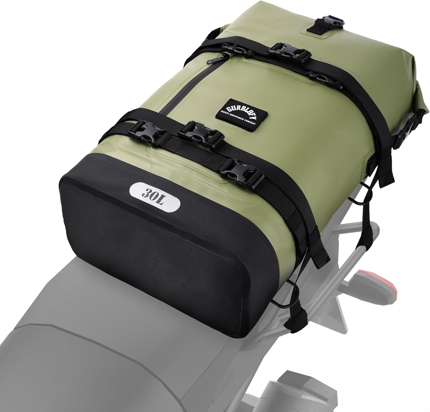 Motorcycle Saddle Bag, 30L Waterproof Motorcycle Tail Bag, 2 Size and 3 Color Options Travel Bag, PVC Bag, Rear Seat Bag, Field Green GT-30GN - Image 9