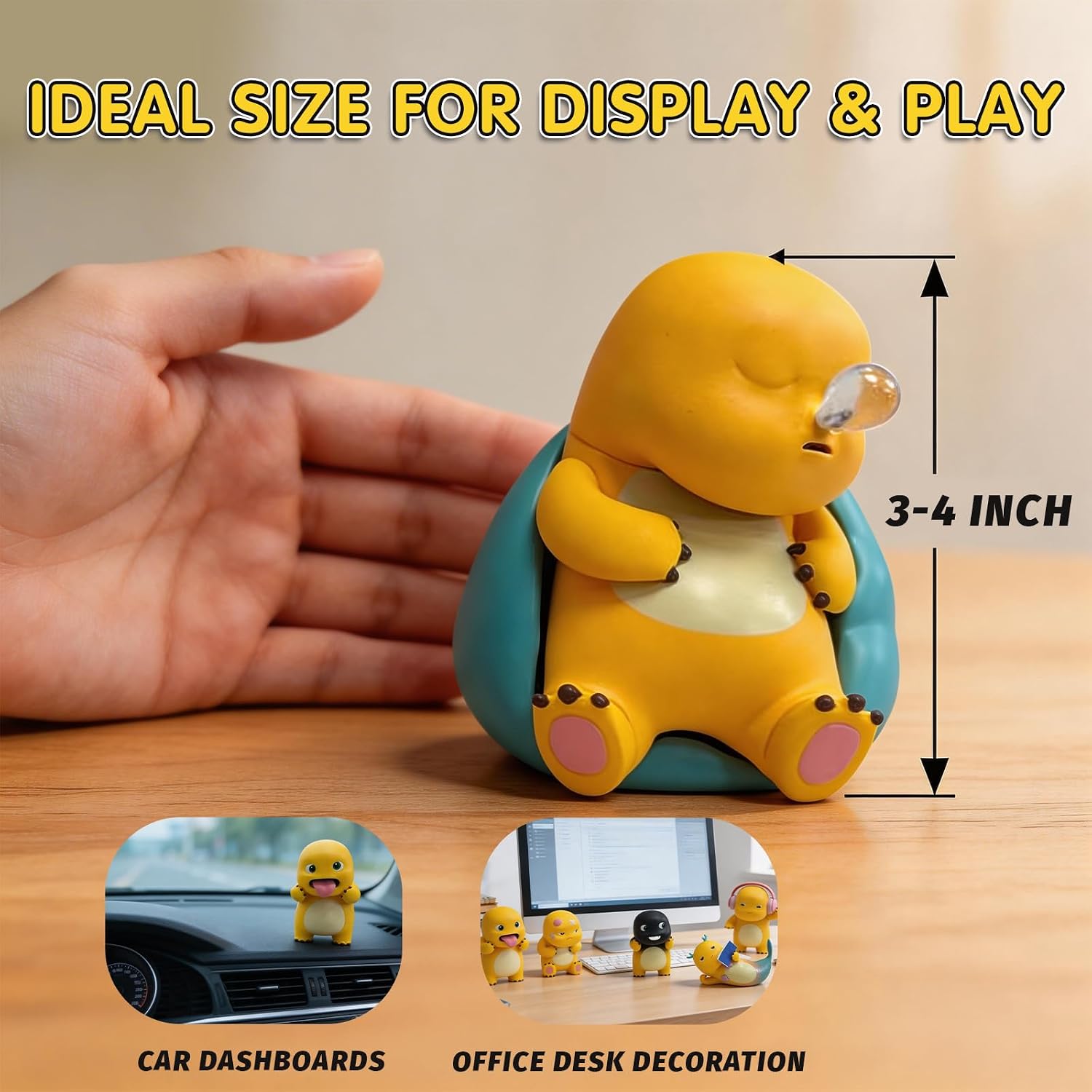 Nailon Dinosaur Figures 6Pcs Set, Cute Yellow Dinosaur Collectible Toy, Nailon Dino Durable Kawaii Decor Gift for Fans