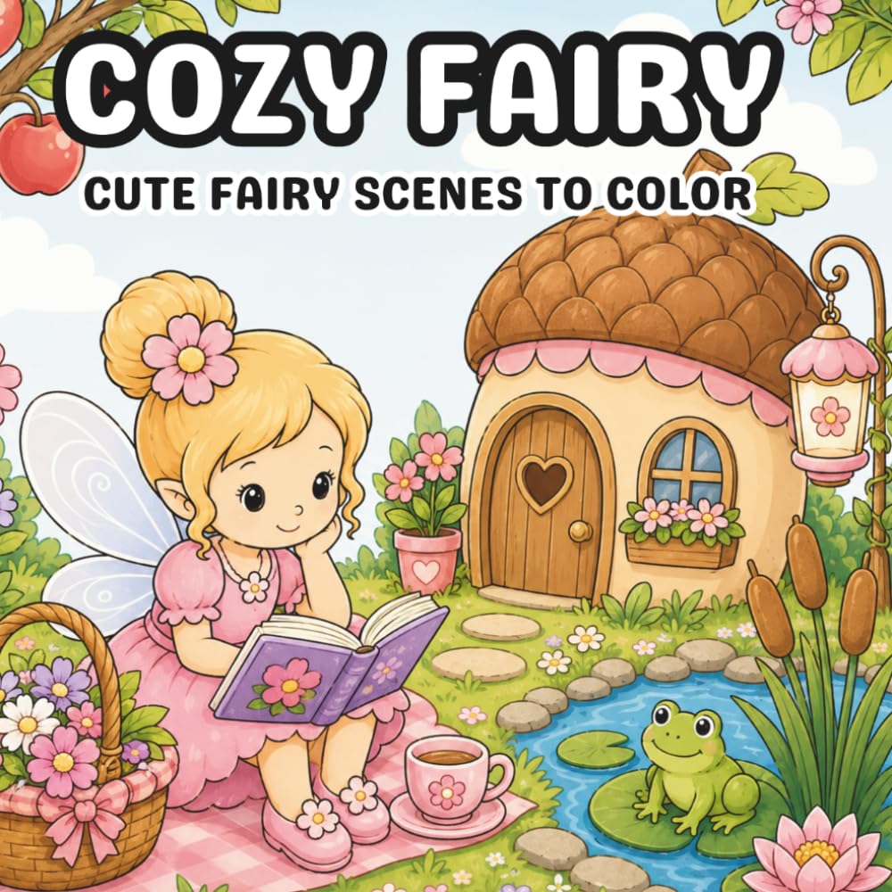 Cozy Fairy: Bold and Easy Fairy Coloring Book with Cute Fairy Scenes, Cozy Cottages, Woodland Friends, Gardens, and Relaxing Nature Adventures