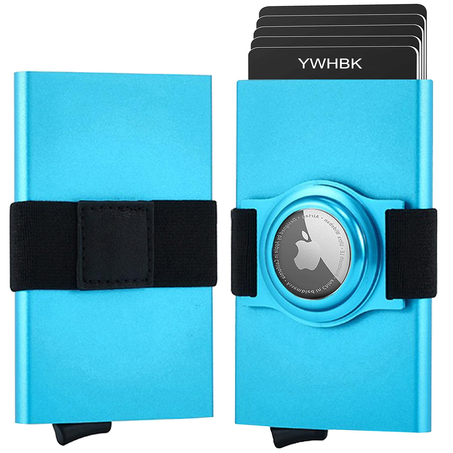 YWHBKMinimalist Card Holder Wallet for Men,Front Pocket Slim RFID Blocking Pop up Metal Wallet Credit Card Case with Cash Band Airtag Case,12+ Cards Storage, A-Blue, Small,slim, Minimalist