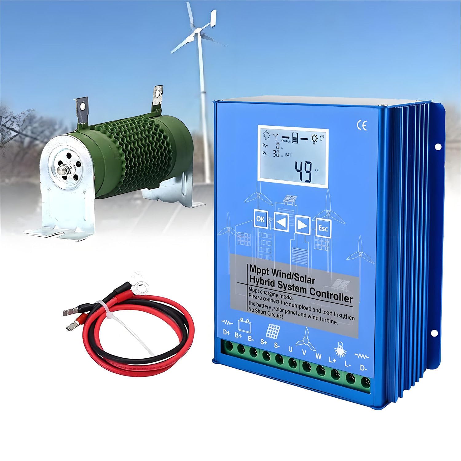 Kontroler ładowania hybrydowego wiatru i słońca o mocy 15000 W, wyświetlacz LCD 12 V, 24 V, 48 V, ładowanie MPPT Boost, panel słoneczny turbiny wiatrowej 48V