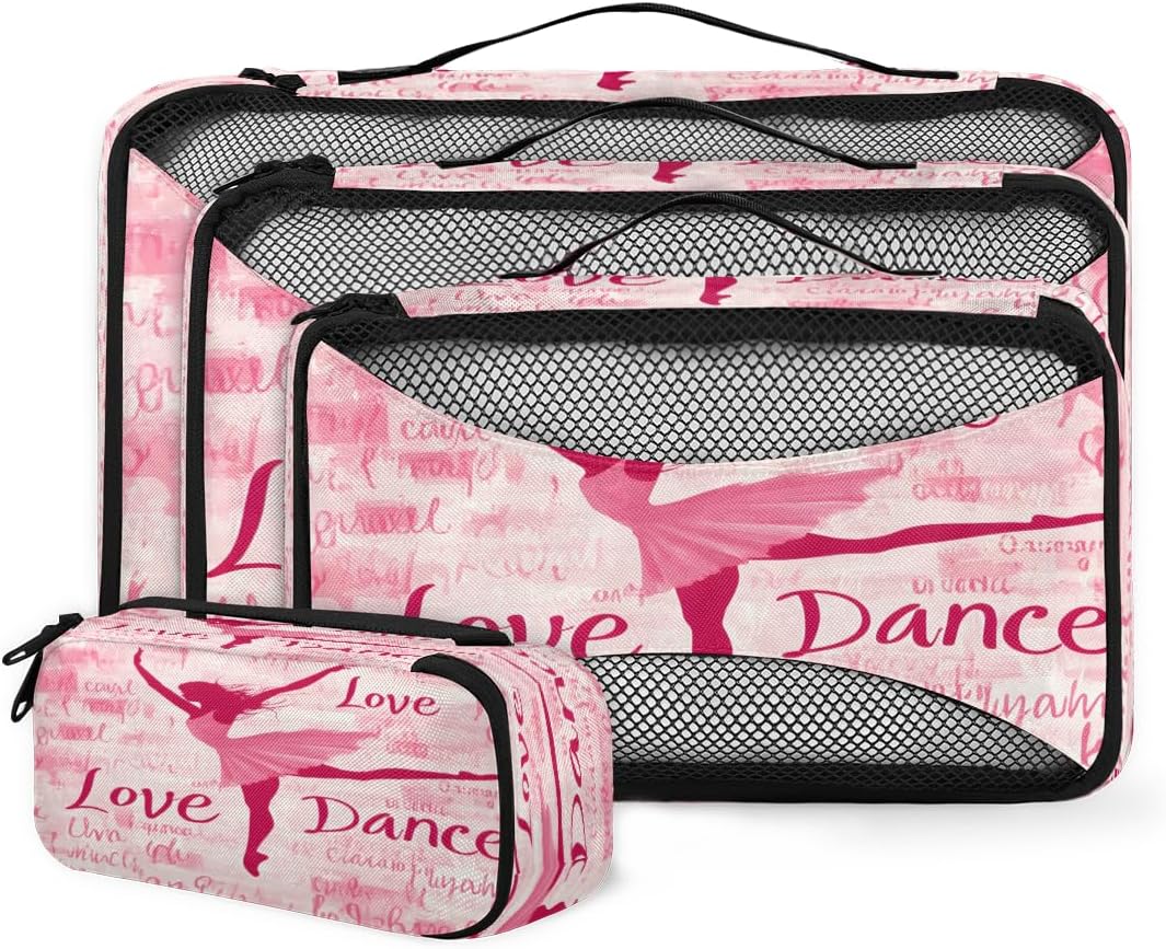 Love Dance 4 Set Packing Cubes Packing Cubes for Women Lightweight Travel Essential Bag Clothes Carry on Suitcase Bags for Accessories Essentials