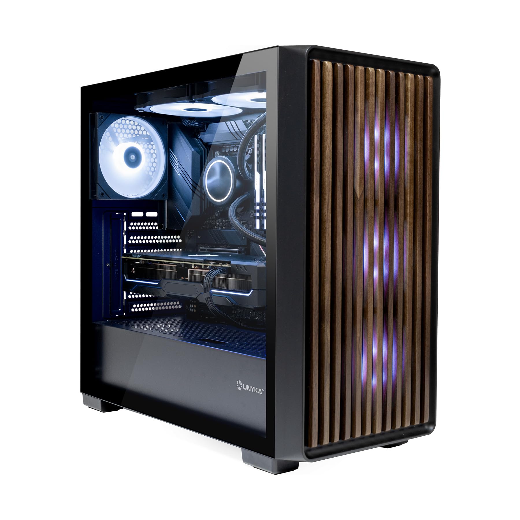 UNYKAch Revelat Madeira Black ATX Box z boku ze szkła hartowanego pasuje do kart do 425 mm i płynnego chłodzenia do 360 mm