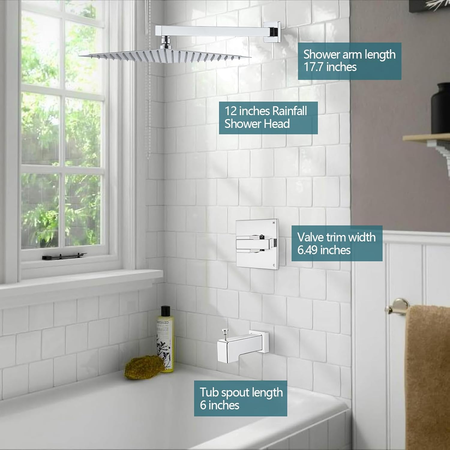 12" Rainfall Shower Faucet Compatible with Delta 13/14 Series Tub Trim Kit. (Valve& Catridge Not Inclued) (With Tub Spout, Chrome)