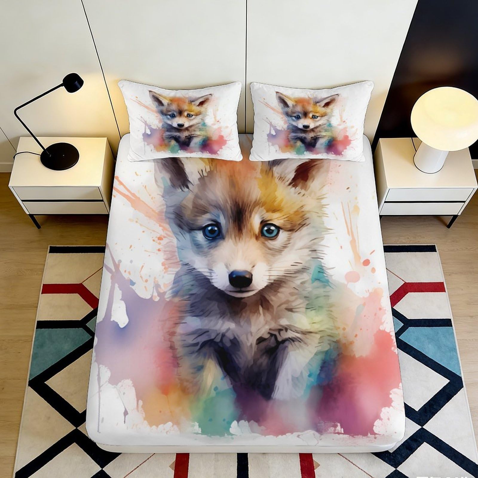 Jqzkxnhpbr Style-9 3D Printed Watercolor Fox Fitted Sheet Microfiber Soft Bed Cover For Bedroom Guest Room Mattress Protection Decor 90X200x25cm