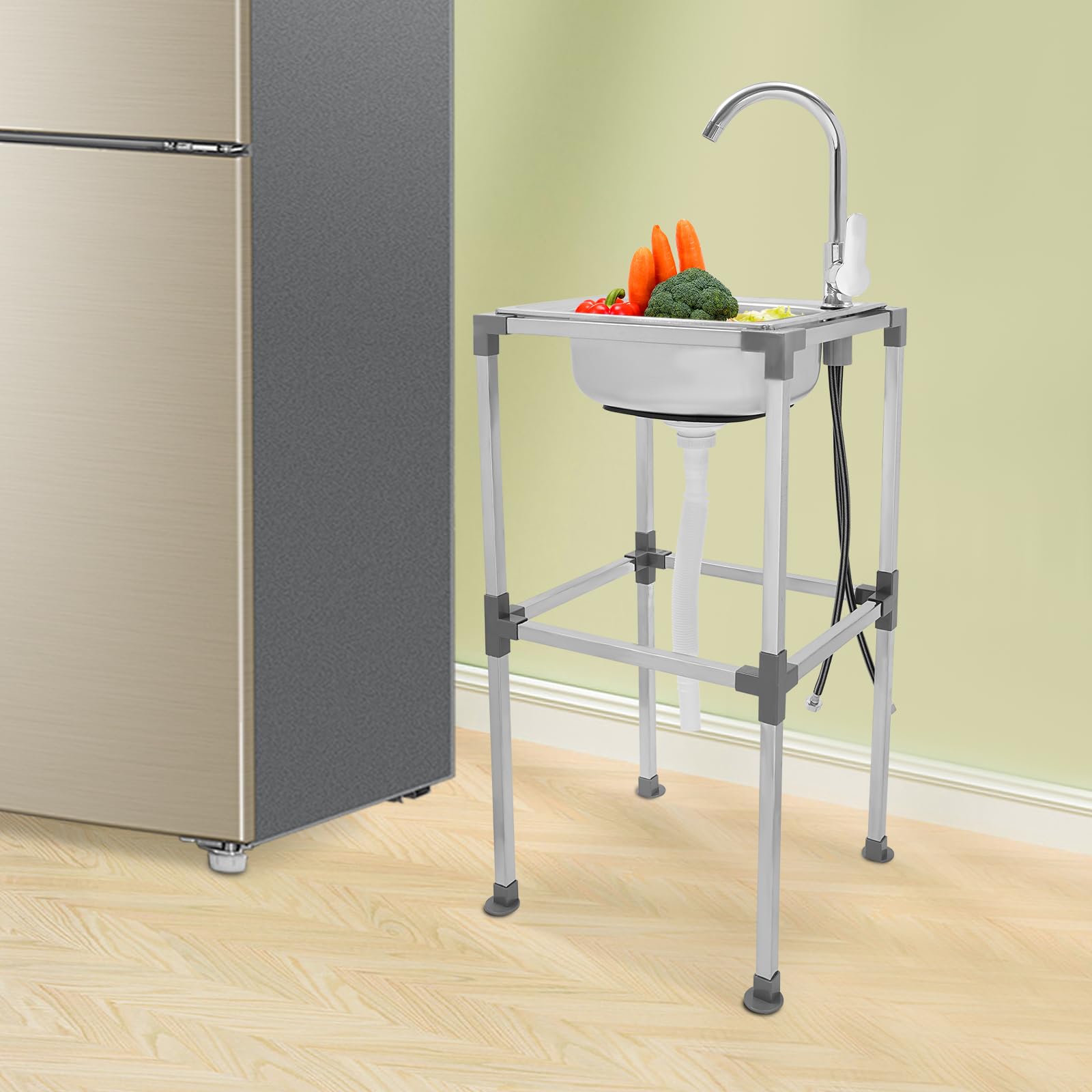Lavello da cucina multifunzione in acciaio inox con rubinetto per esterni e campeggio