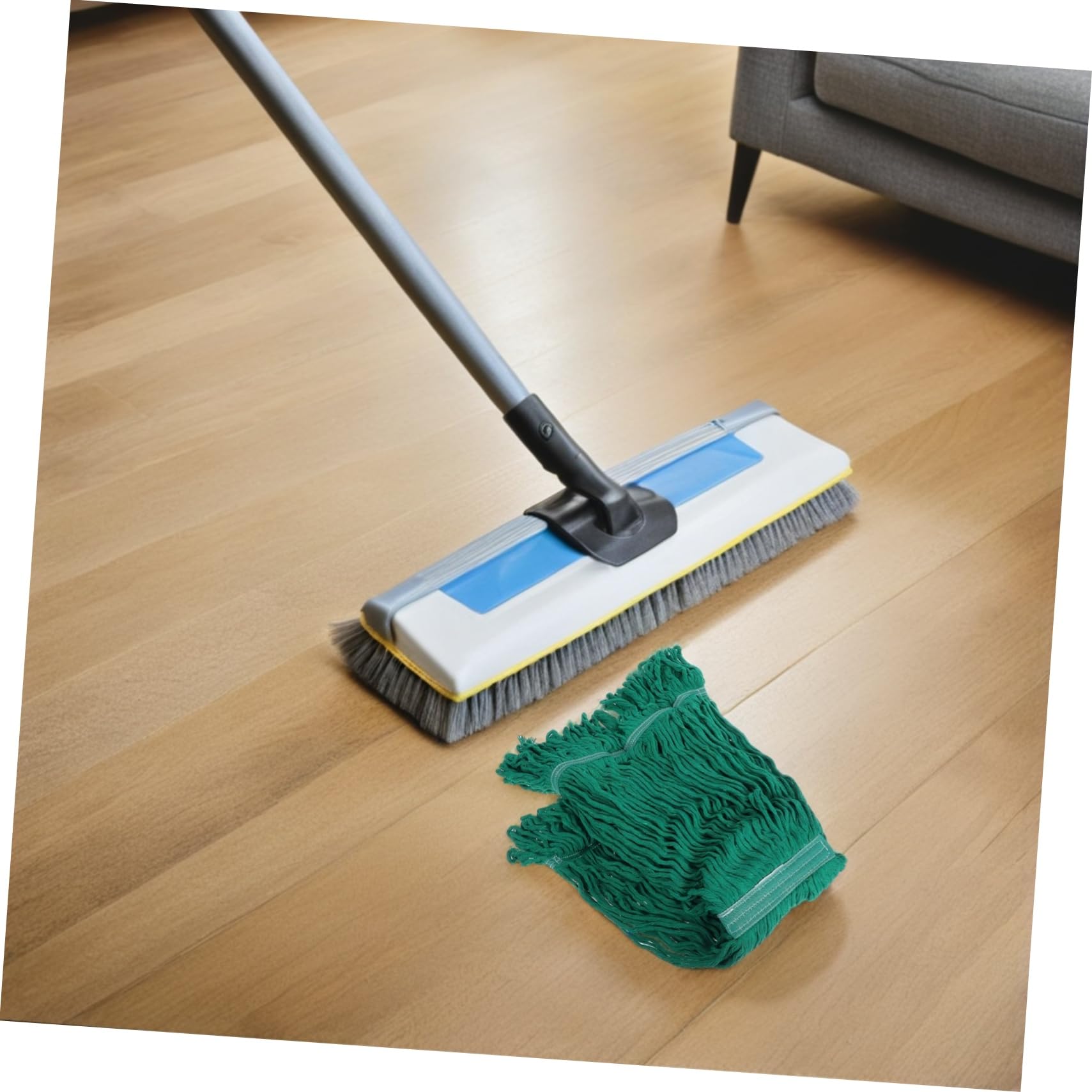 Testina di Ricambio per Mop da Pavimento 2 Pezzi, Cotone Verde | Bagno e Cucina, Lavabile e Riutilizzabile, Ricambio per Pulizia di Pavimenti
