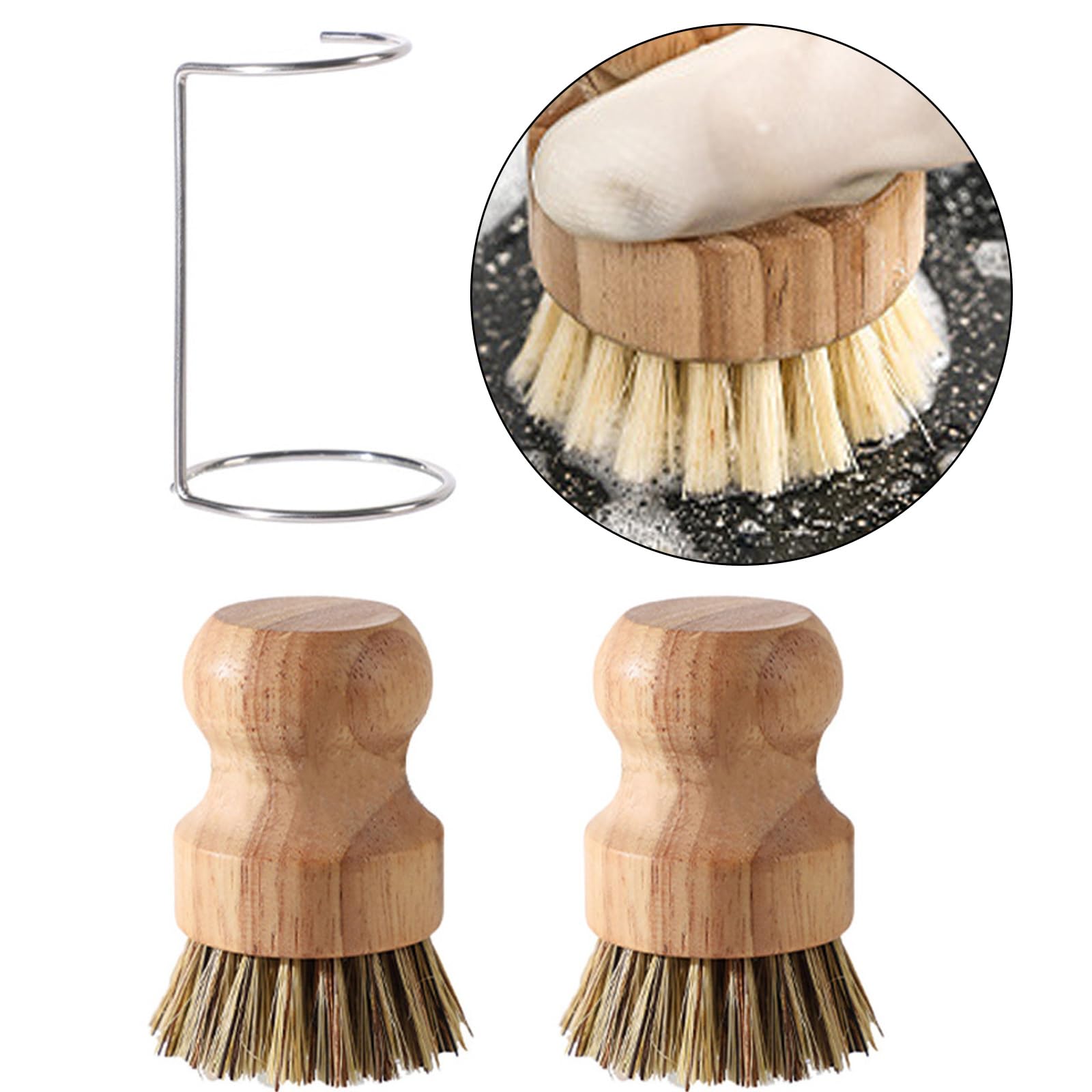 1set/3pcs Wood Dish Scrubber Dish Brushes for Kitchen with Natural Sisal Bristles Short Handle Tool