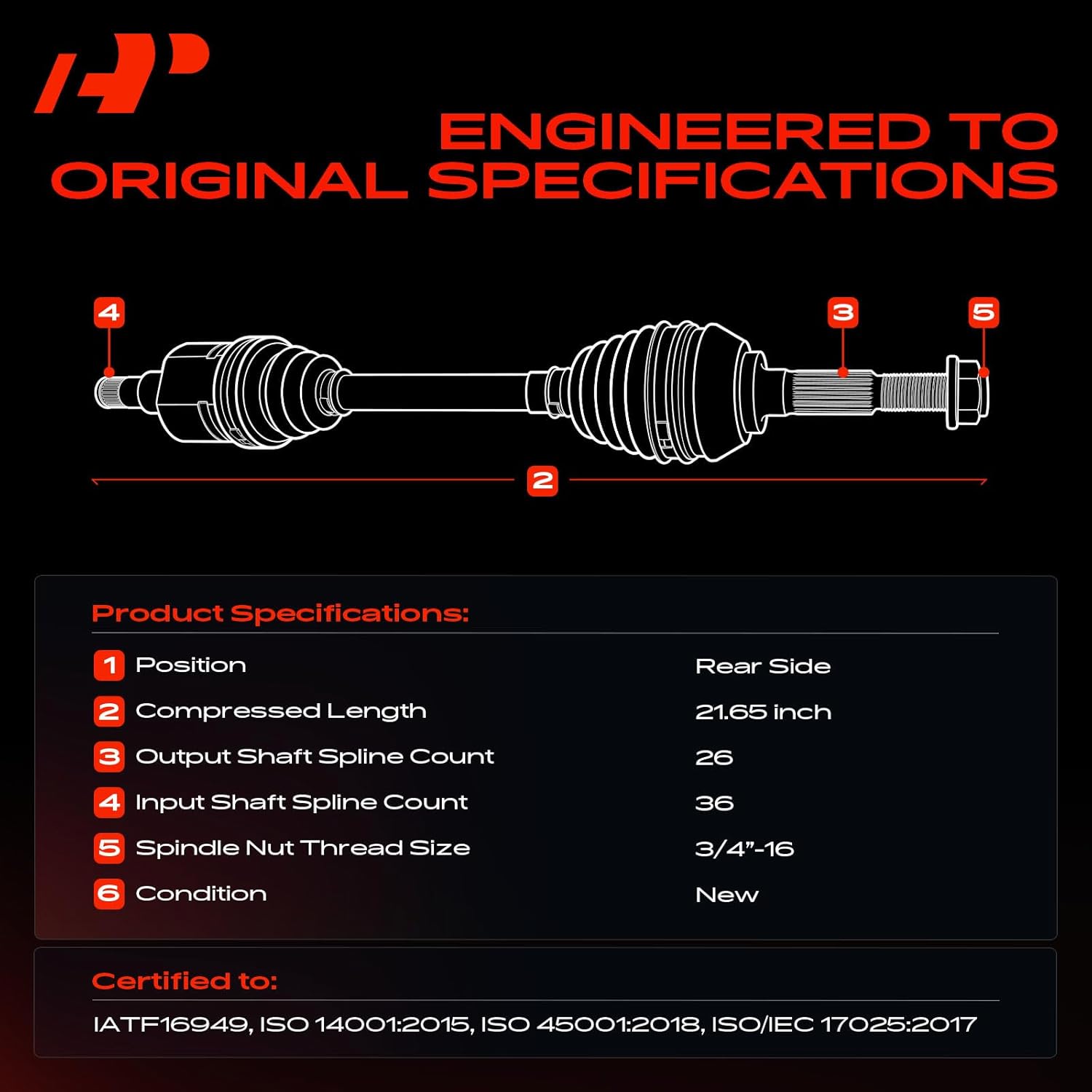 A-Premium Pair (2) Rear CV Axle Shaft Assembly Compatible with Polaris Sportsman 400/450/500/600/700/800/MV7, 2003-2010, Left and Right, Replace# 1380197, 1380240