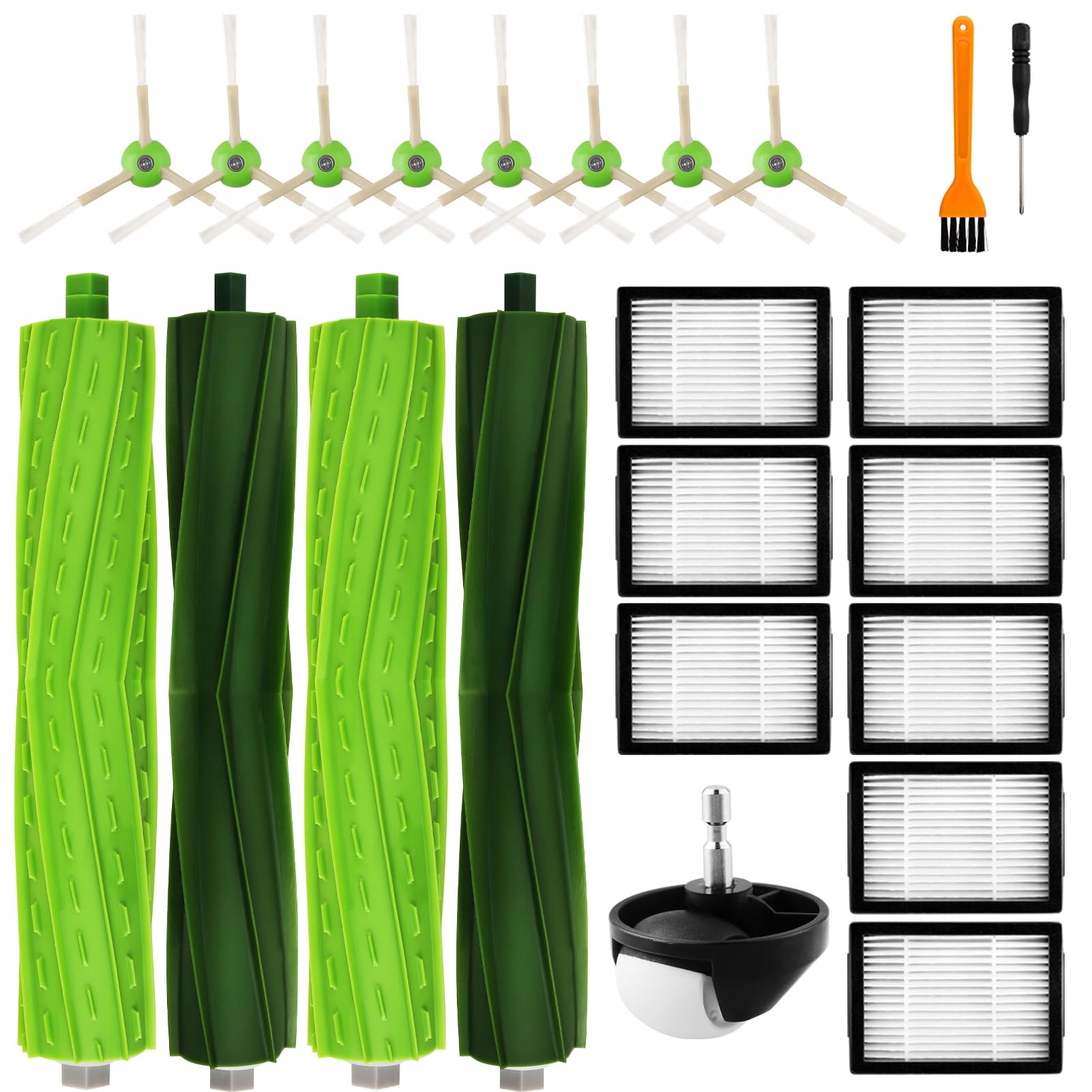 Parts accessories Compatible for iRobot Roomba e5 e6 i1 i2 i3 i4 i5 i6 i7 i8 j5 j6 j7 j8 and all Plus i e j Series Vacuum Cleaner 2 Set Roller Brushes 8 HEPA Filters 8 Side Brushes 1 caster wheel