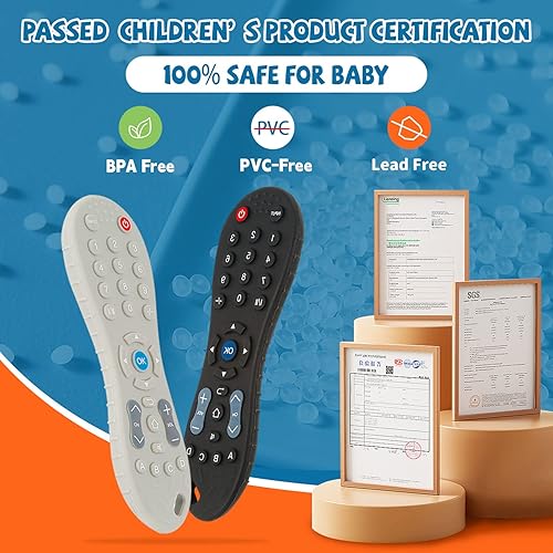 Miniatura 5 de Paquete de 2 juguetes de dentición para bebés de 0 a 6 a 12 meses con forma de control remoto de silicona con clip para chupete juguetes masticables