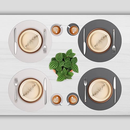 Miniatura 2 de Myir JUN Juego de 6 manteles individuales redondos de piel sintética de 15 pulgadas, manteles individuales redondos de doble cara, antideslizantes,