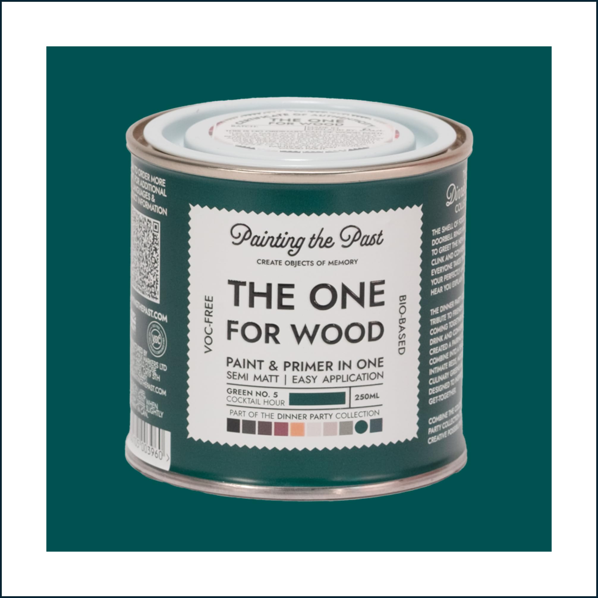 The One for Wood Paint & Primer 250ml Green No. 5 Cocktail Hour | Semi Matt Finish, Bio-Based & VOC-Free Formula for Wooden Furniture & Surfaces | Durable & Easy Indoor Home Decorating