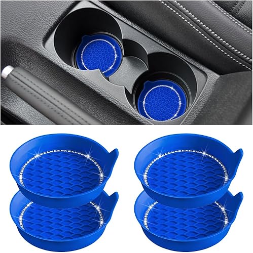 Portavasos para automóvil, paquete de 4 posavasos universales con diamantes de imitación de cristal, tapete de silicona antideslizante a prueba de