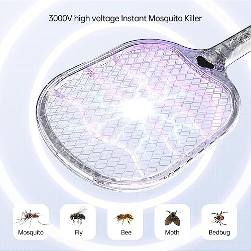 Miniatura 5 de Raqueta de mano insecto matamoscas eléctrico recargable Zap Mosquito Interior Exterior Zapping Raqueta para plagas Cable de carga USB 3000 voltios