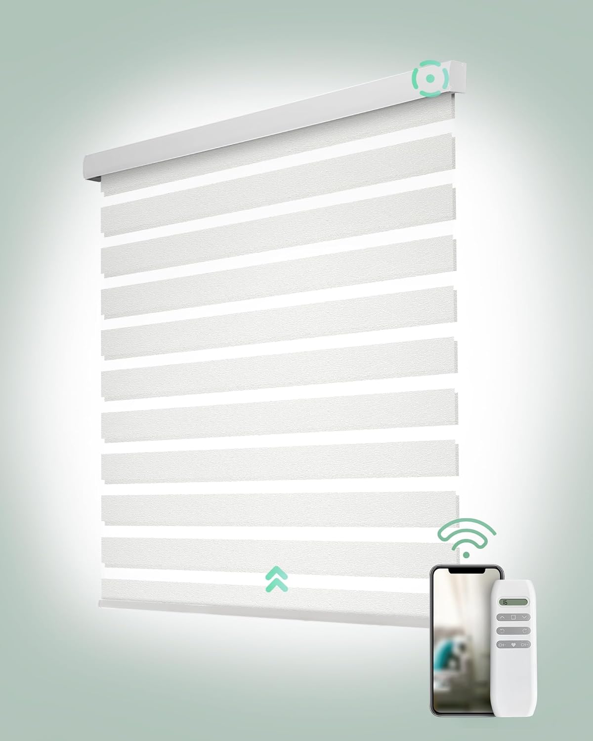 Yoolax Motorized Zebra Blinds, Remote Zebra Shades for Indoor Windows, Motorized Shades with Remote Light Control Horizontal Window Blinds Custom Size(60% Shading Sheer White)