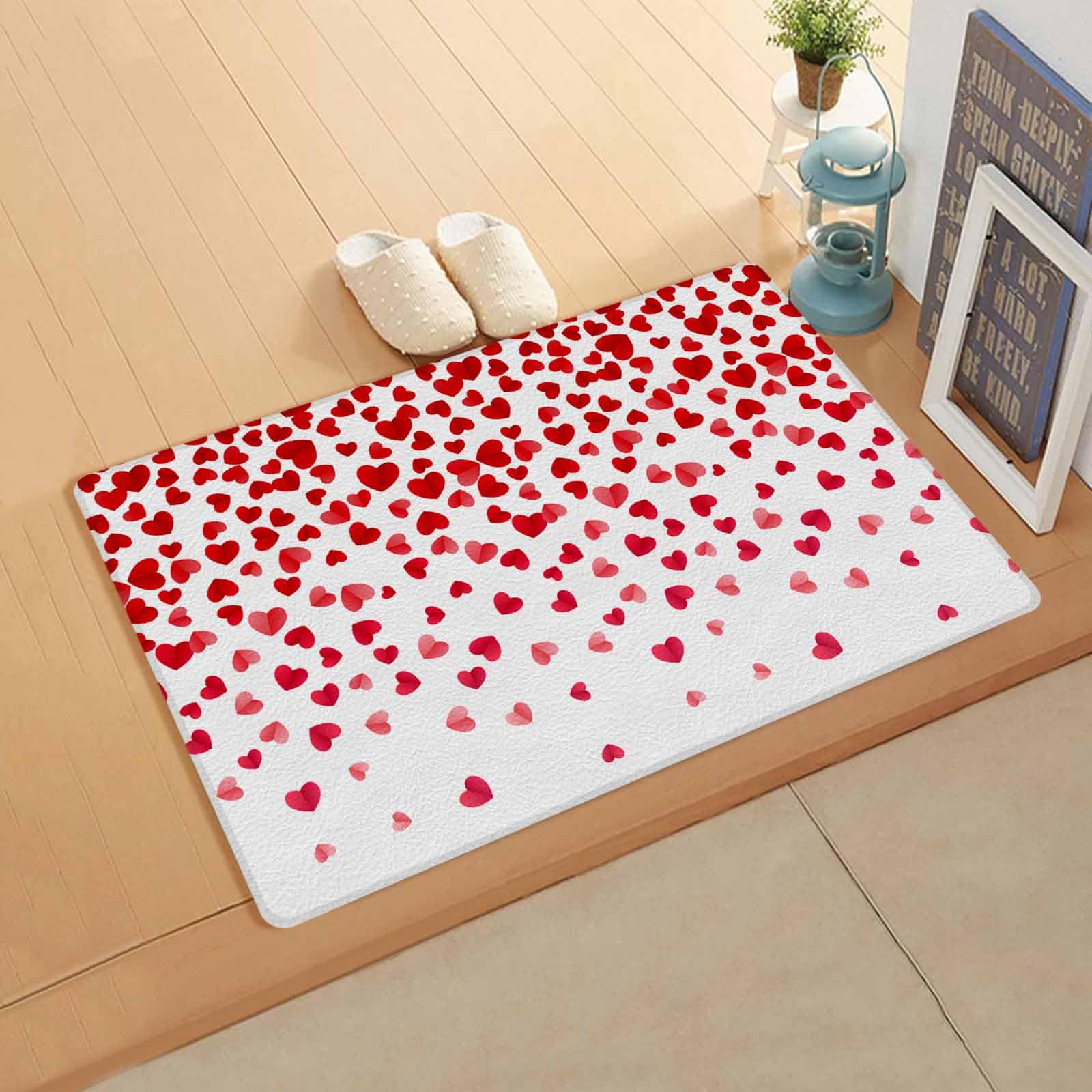 Valentine's Day Kitchen Bath Door Mat Cushioned Runner Rug,Washable Welcome Floor Sink Antifatigue Mat,Waterproof & Non-Slip Comfort Standing Doormat,Romantic Heart Red Love Spring Holiday 24