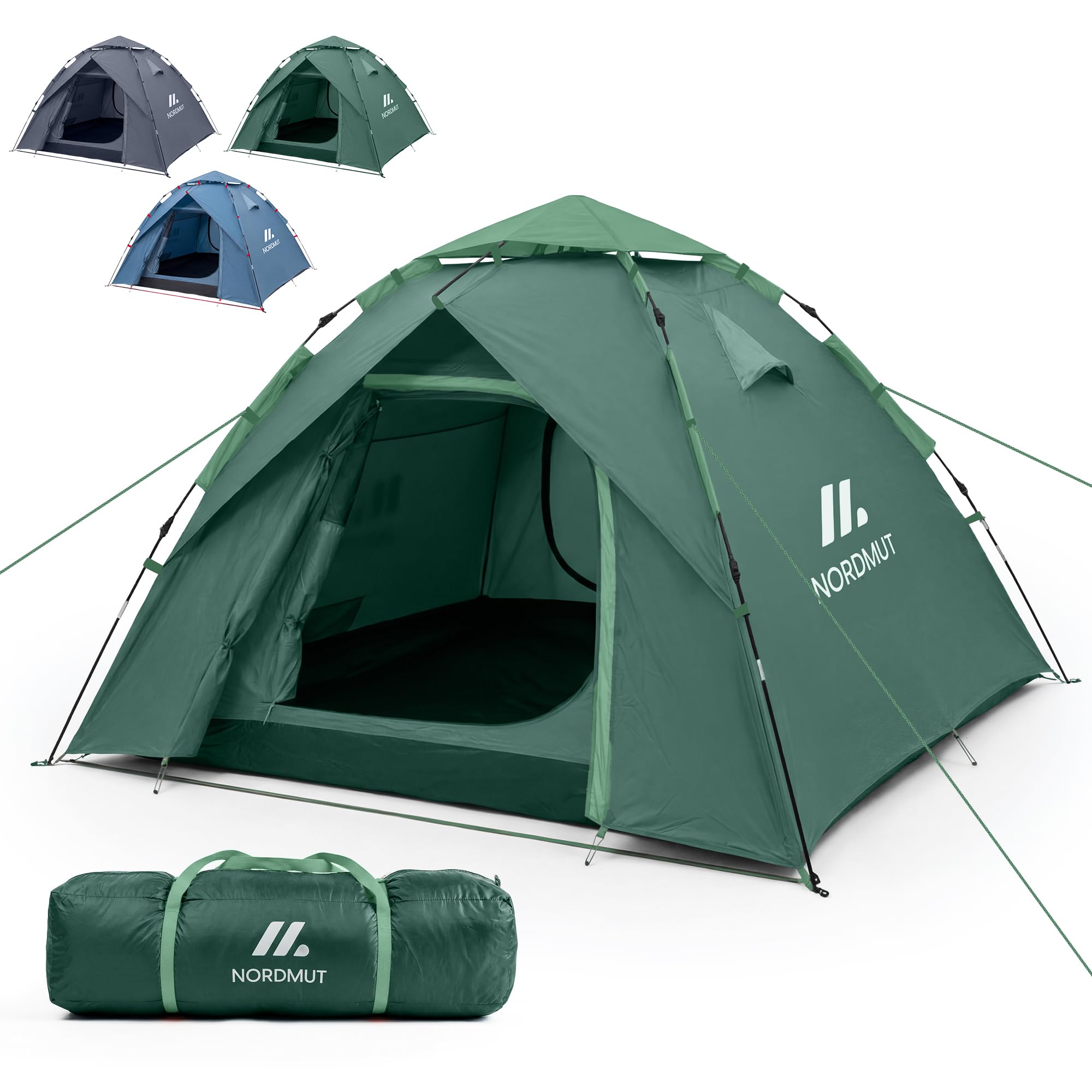 NORDMUT® Tenda Pop-Up 2-4 Persone – Montaggio Istantaneo, Impermeabile & Protezione UV – Tenda da Campeggio con Ottima Circolazione dell’Aria