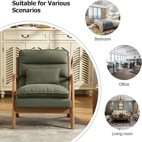 Miniatura 69 de INZOY - Sillón decorativo de mediados de siglo con estructura de madera, tapizados, para sala de estar, con cojín para la cintura, sillón de lectura