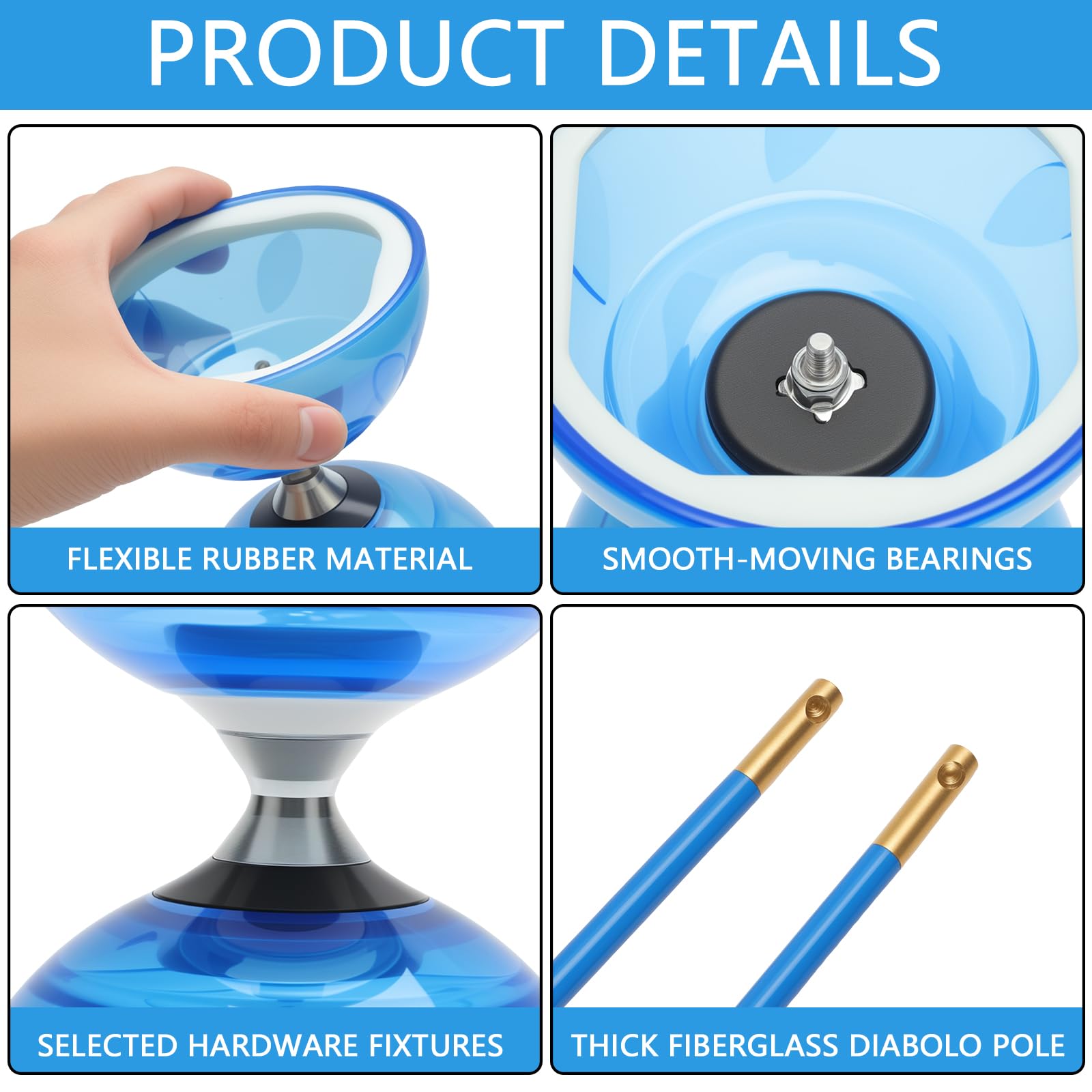 HENGBIRD Diablo Giocoleria per Bambini con Cuscinetto a Sfera – Diabolo con Cuscinetto a Sfera con Borsa, Corda e Istruzioni – Diabolo Morbido per Principianti,Giocattolo