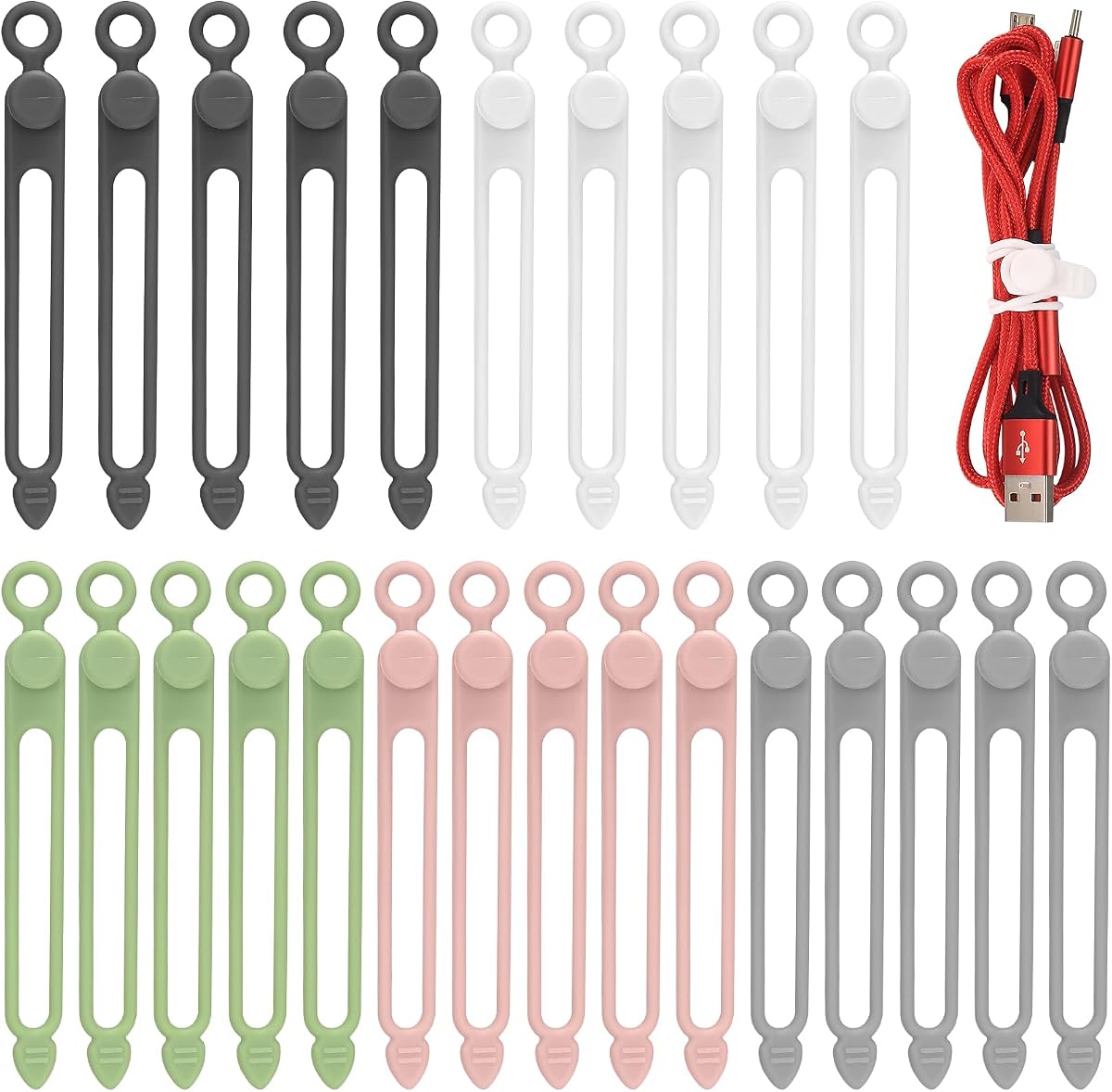 25 bridas de silicona para cables, organizador de cables reutilizables. | Organizador de cables para sujetar auriculares, cargador de teléfono, hogar, oficina, escritorio, electrodomésticos de cocina, cables