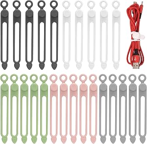25 Pcs Silicone Cable Ties, Reusable Cable Straps Wire Organizer, Cable Management Cord Organizer for Fastening Earphone Phone Charger Home Office Desk Kitchen Appliances Cable Cords Wires