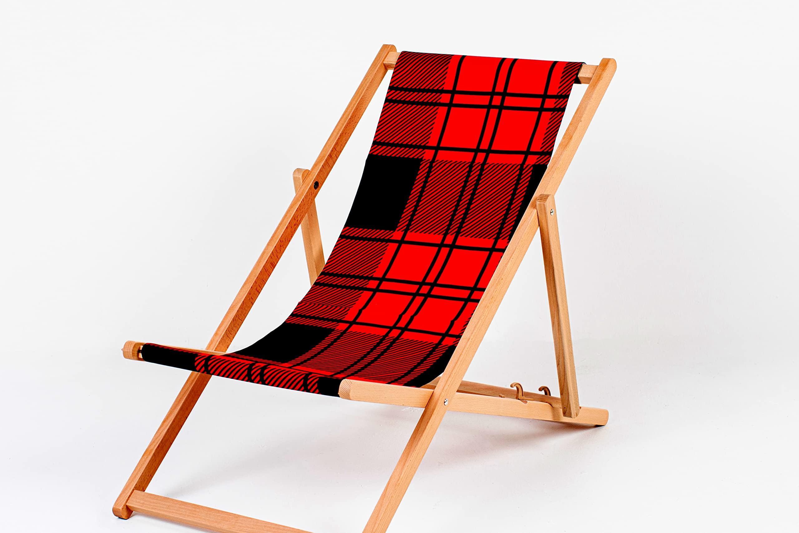 Modern Hardwood Sun Loungers Padded Folding Wooden Garden Adirondack Chair PATIO SEASIDE Traditional Folding Hardwood Garden Beach Deck Chairs Deckchairs Beach Outdoor Travel Seat (Scottish Tartan, 1)