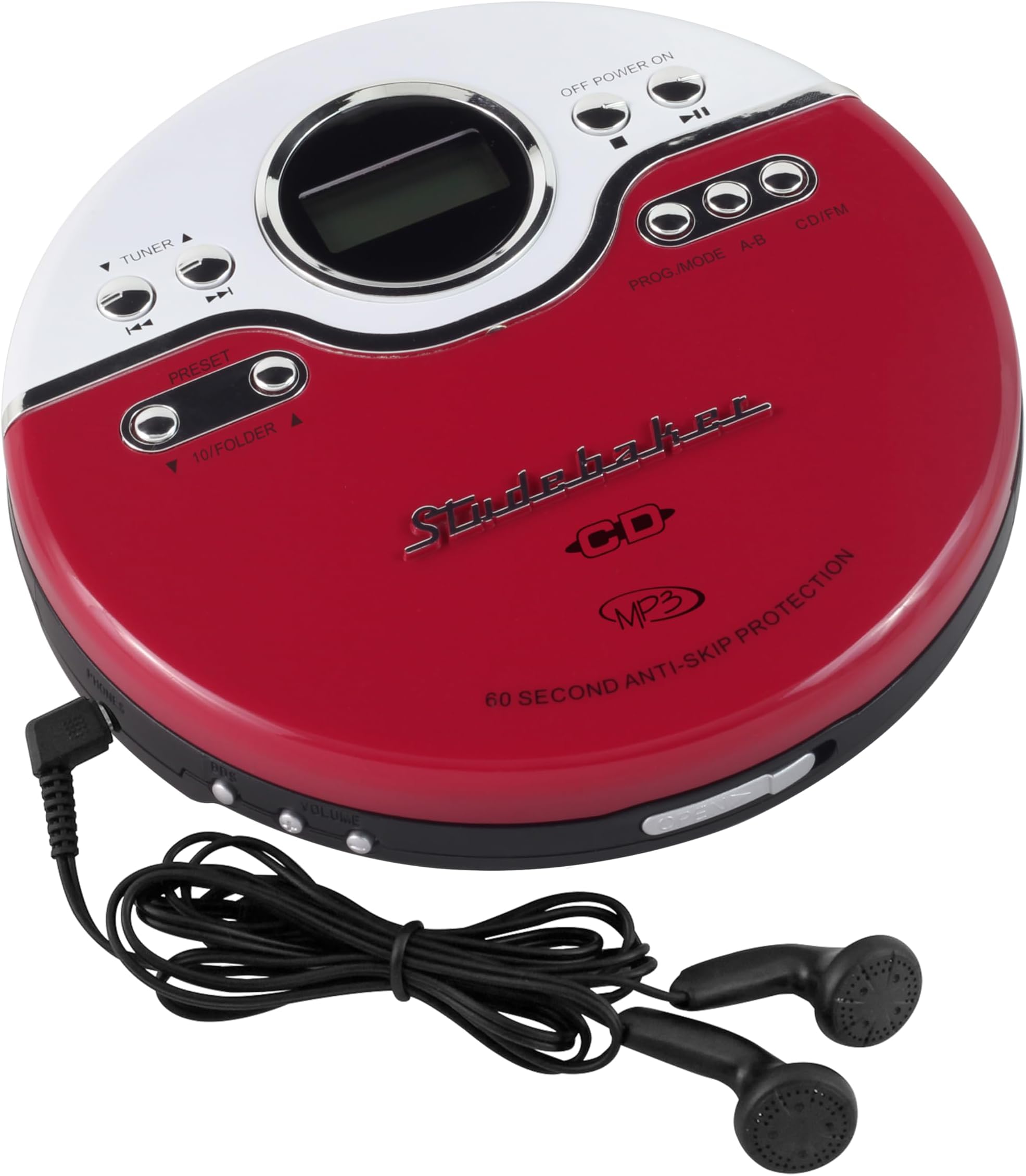 SB3703RB Joggable Personal CD/MP3 Player with Audio Book Compatibility, Bookmark Feature and FM PLL Radio - Red/Black