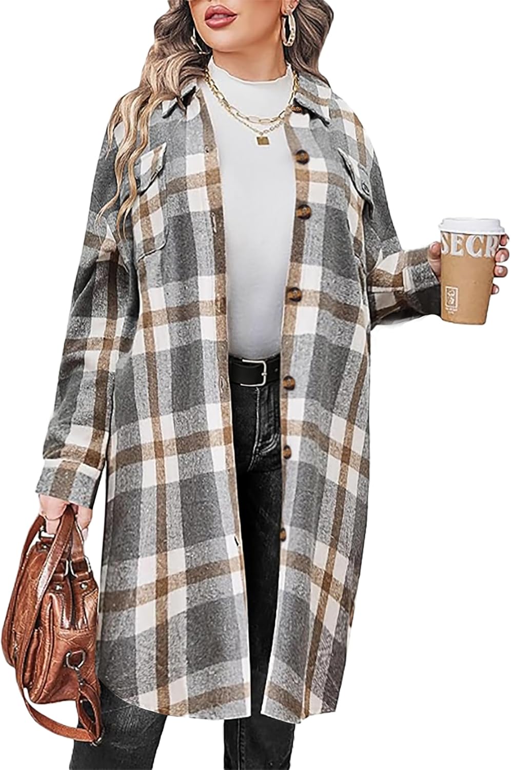 Jhsnjnr Women’s Long Sleeve Flannel Checked Shirts Casual Button Down Long Plaid Jacket Shacket Jhsnjnr Women’s Long Sleeve Flannel Checked Shirts Casual Button Down Long Plaid Jacket Shacket